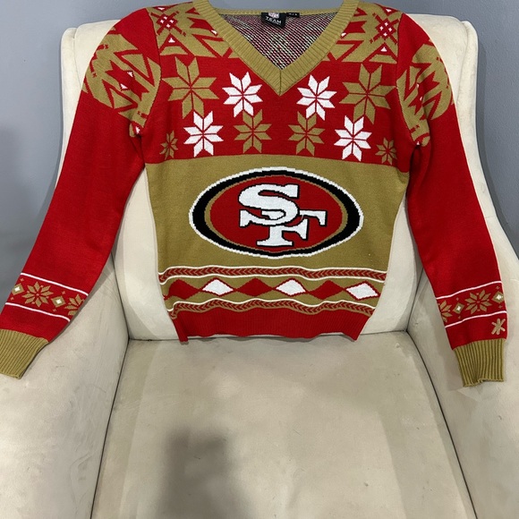 San Francisco 49ers NFL Women’s V Neck Christmas Sweater ❤️💛 - Picture 3 of 7